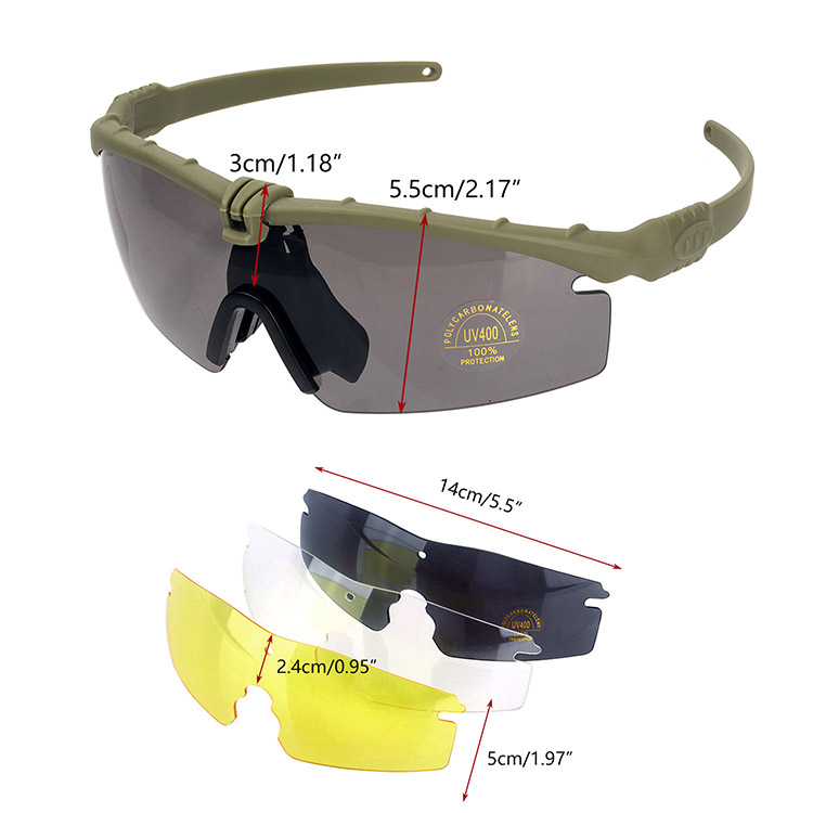  Sports Glasses Tactical plastic glasses With Anti-Skid Glasses Strap for Outdoor Sports Green