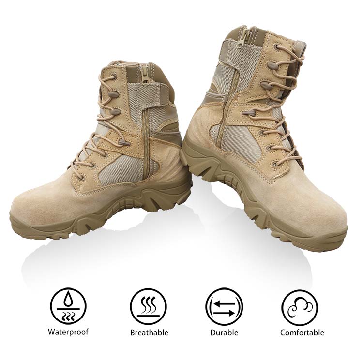 Tactical Boots Zip Leather Duty Military Combat Boots for Hunting Hiking Climbing Desert