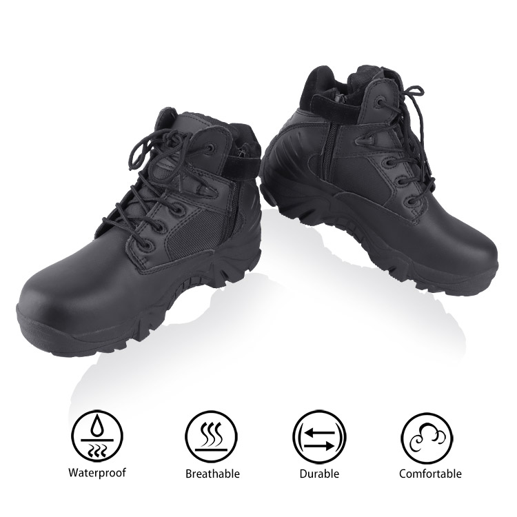 Tactical Sport Boots Leather Zip Waterproof Military Combat Boots