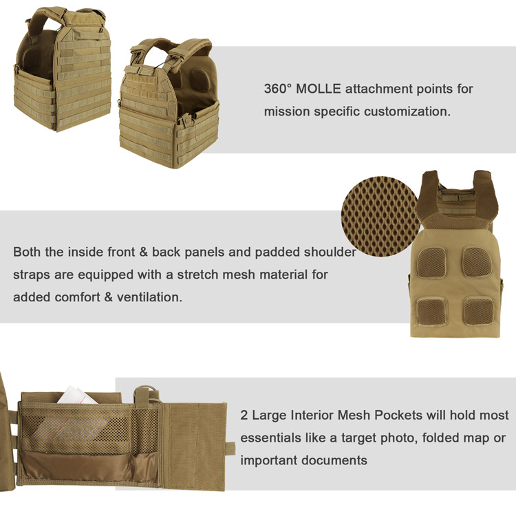 Military Airsoft Molle Combat Army Plate Carrier Tactical Vest DE
