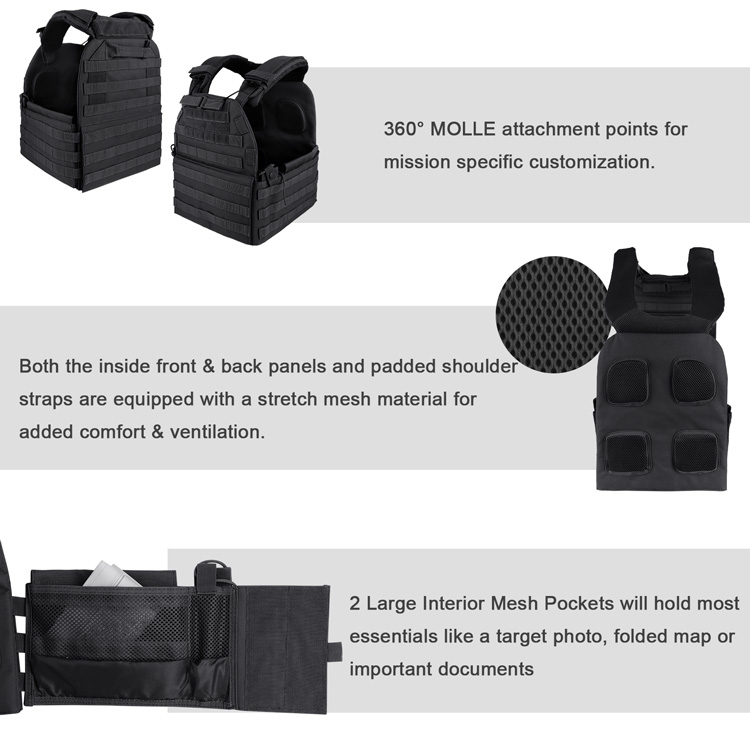 MOLLE Plate Carrier Combat Vest Black Shockproof Waterproof