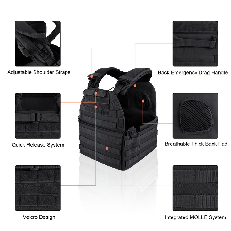 Rapid Assault Tactical MOLLE Plate Carrier Vest Black
