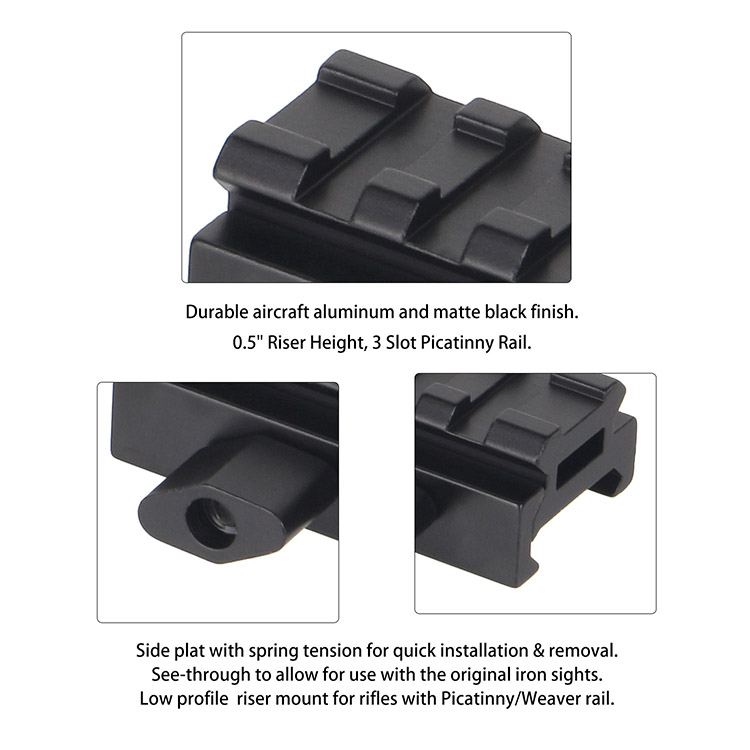 0.5" Picatinny Riser Mount See Thru 3 Slot